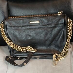 Rebecca Minkoff Black Leather Crossbody Bag with Gold Chain Strap